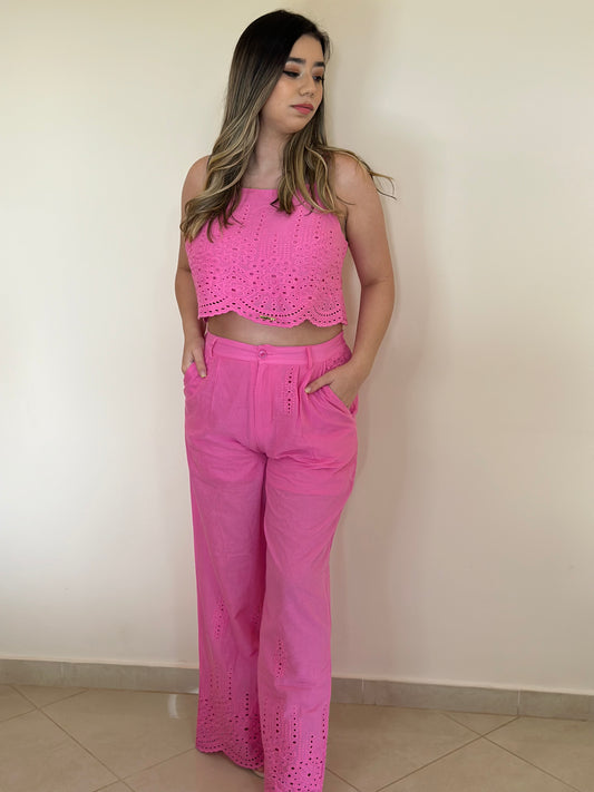 Conjunto de calça e cropped de alça