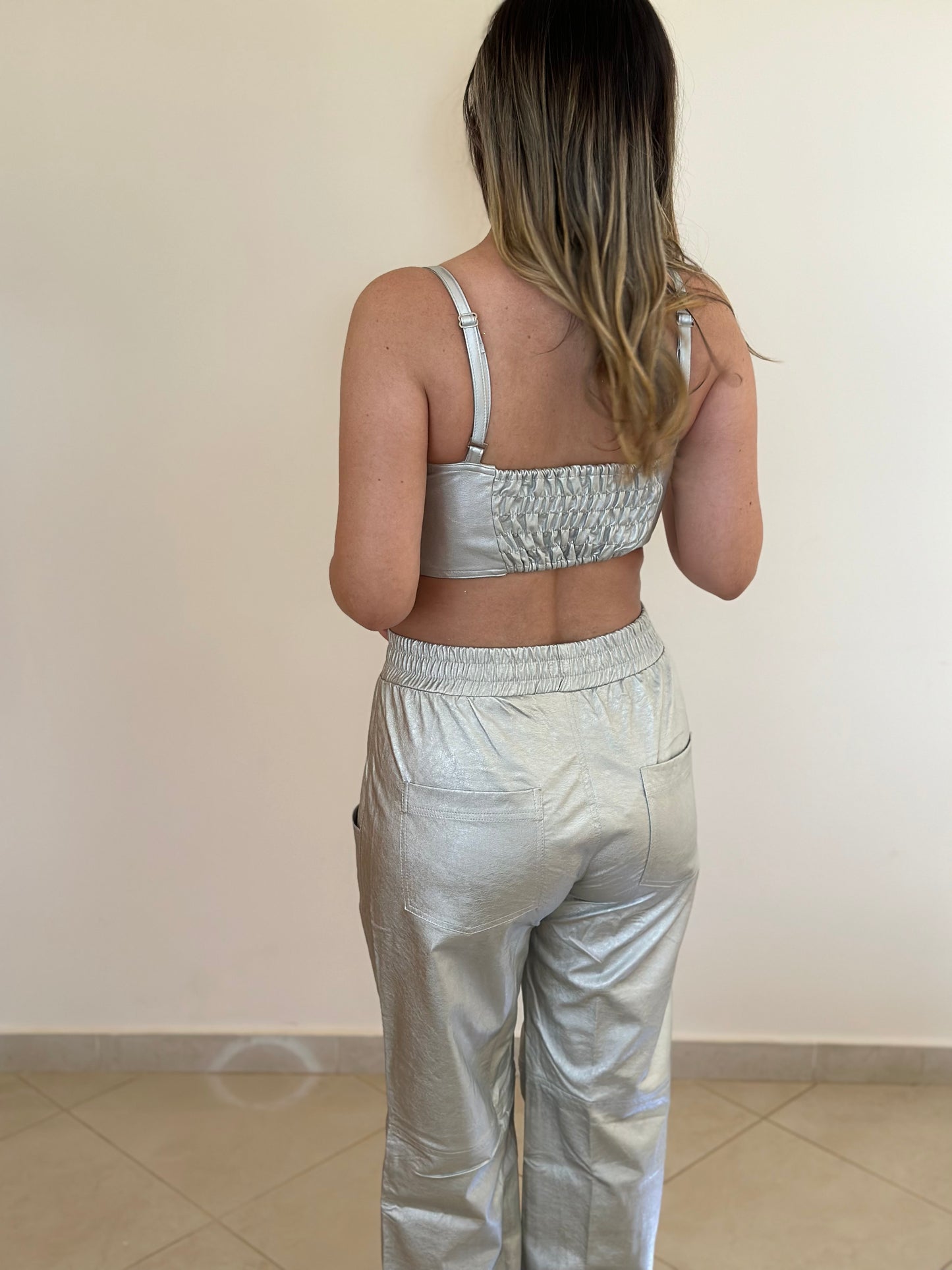 Conjunto calça e top metalizado