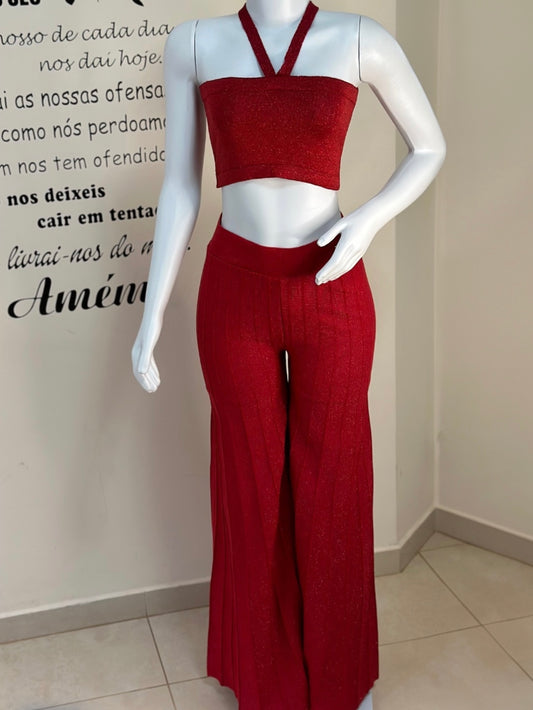 Conjunto calça pantalona e top faixa